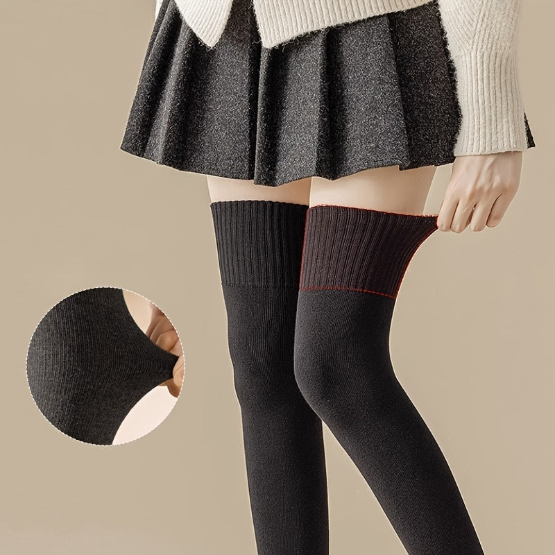 2 Pairs Solid Thigh High Socks Women's Stockings