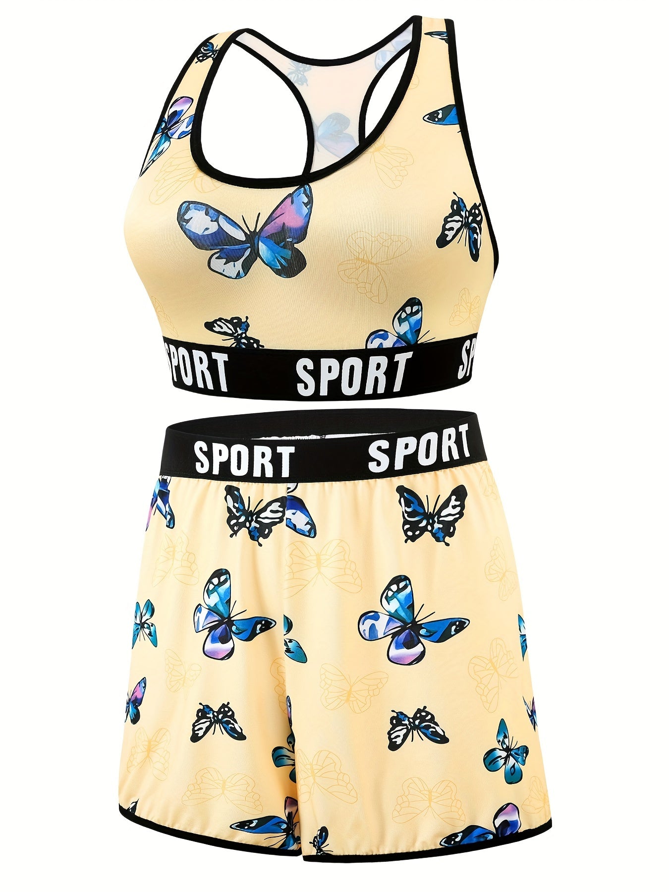 Butterfly Print Sports Bra & Boy Shorts Set
