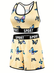 Butterfly Print Sports Bra & Boy Shorts Set