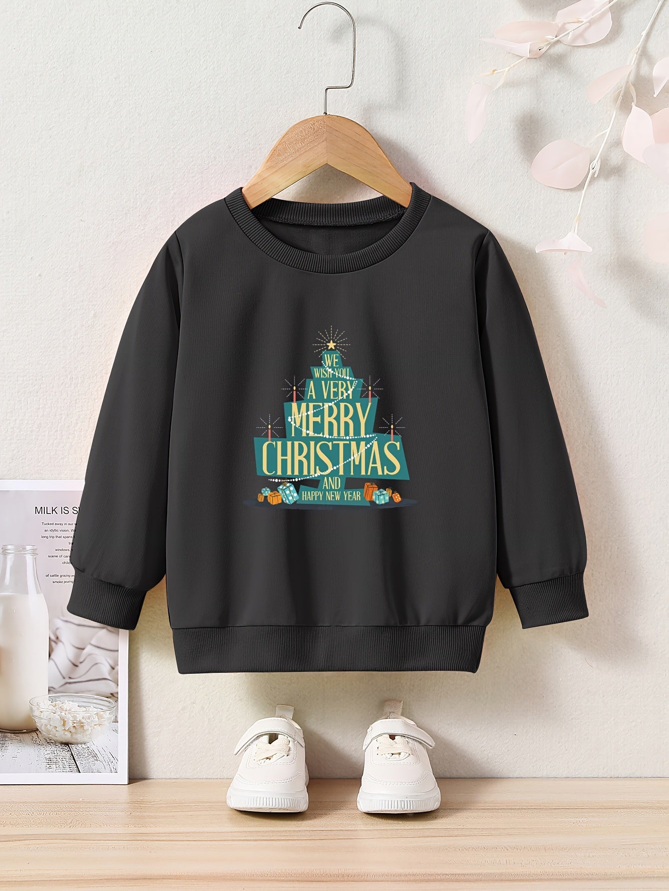 OERYUI Christmas Tree Graphic Long Sleeve Sweatshirt Girls Boys Kids Sports