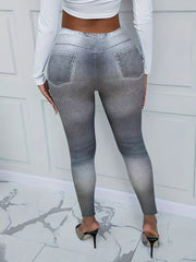 Ripped Denim Print Leggings Skinny Long Casual Pants