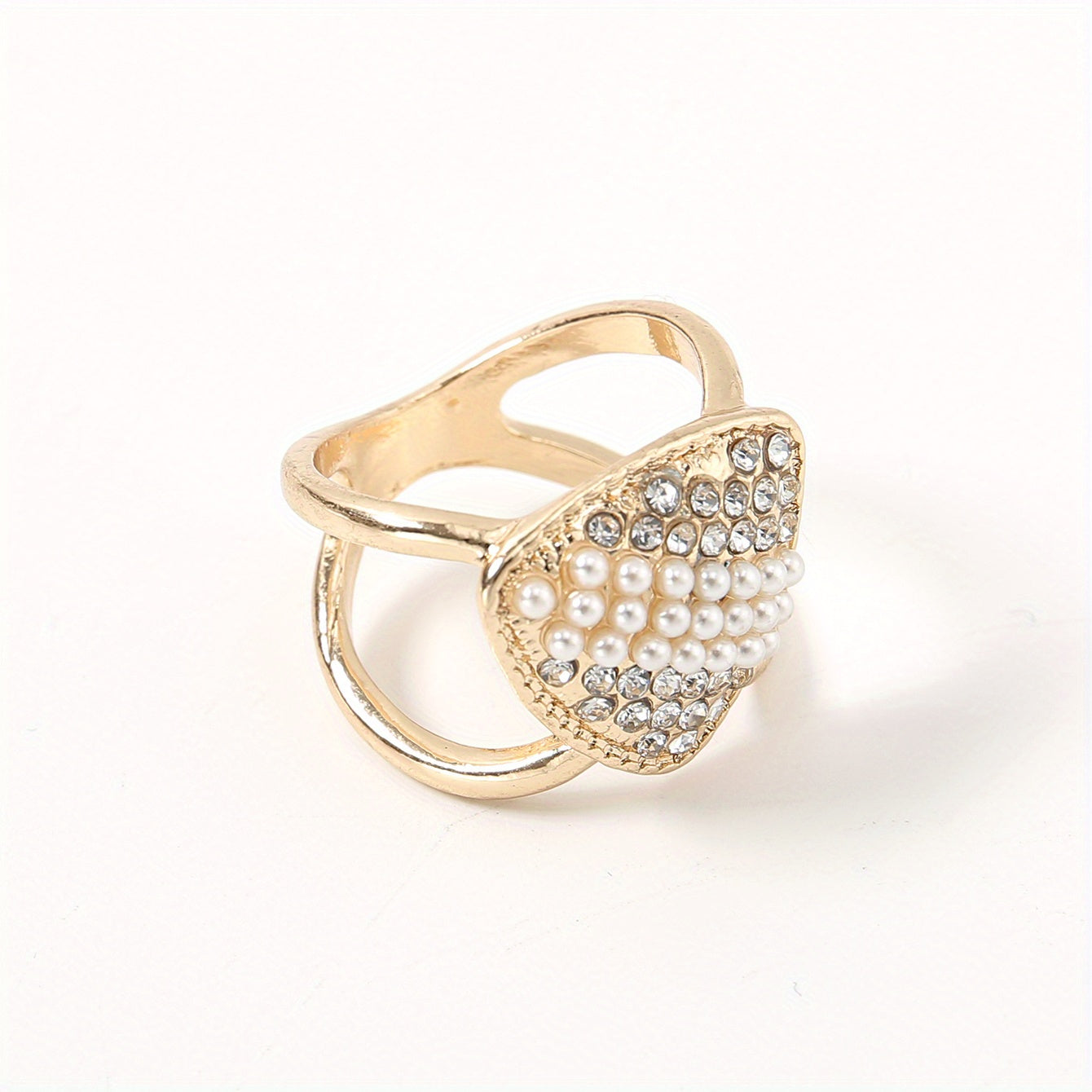 Golden Metal Scarf Ring with Faux Pearl for Women