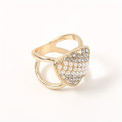 Golden Metal Scarf Ring with Faux Pearl for Women