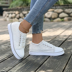 Women's Canvas Sneakers Round Toe Lace Up Low Top Walking Shoes