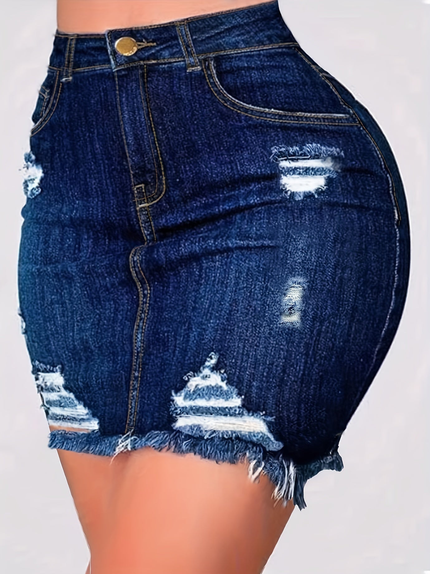 Ripped High Rise Mini Denim Skirt