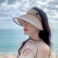 Striped Embossed Visor Hat Wide Brim UV Protection Sun Hats for Women