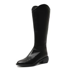 Women's Knee High Zipper Boots Chunky Heel Booties