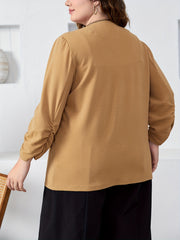 Blazer Women's Plus Solid Ruched Long Sleeve Open Front Blazer