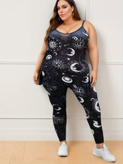 Gothic Moon Sun Print Cami Tops & Flared Leg Pants Two Piece Set