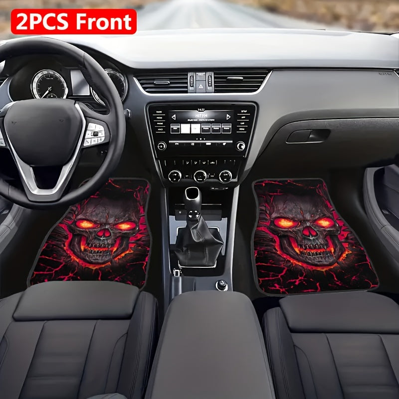 2pcs Skull Pattern Car Floor Mats Absorbent Front/Rear Seats