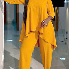 Solid Long Sleeve Round Neck Tunic Top & Pants Outfit Set