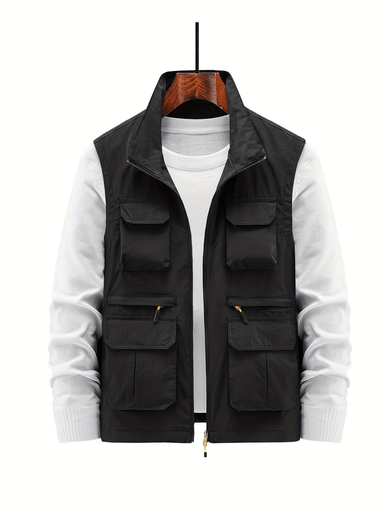 Men's Zip Up Vest Stand Collar Outdoor Fishing Hiking