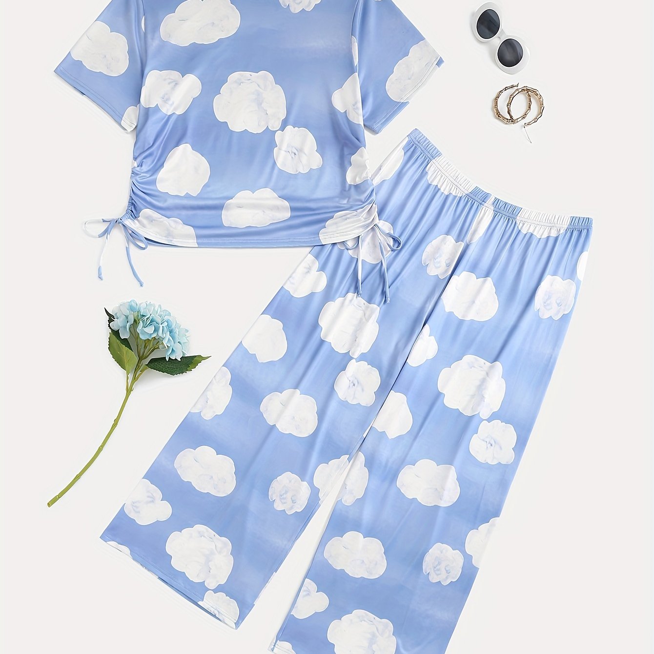 Cloud Pattern Lace Up Pajama Set