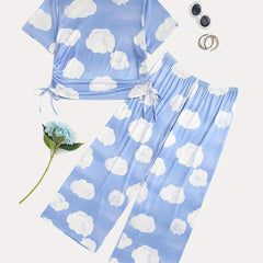 Cloud Pattern Lace Up Pajama Set