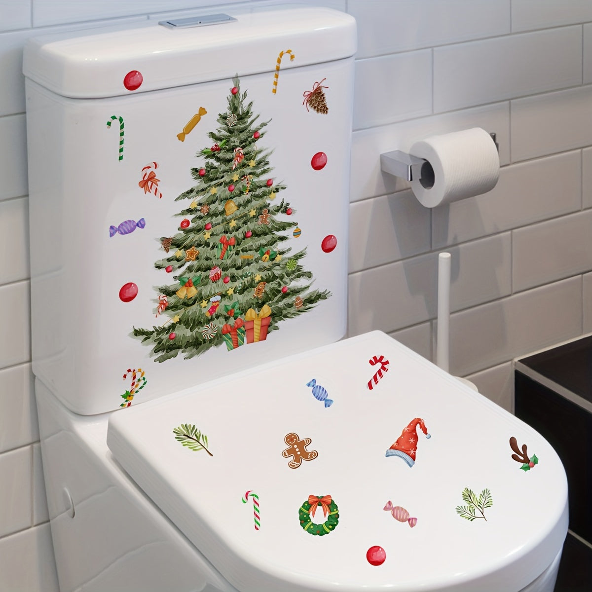 Christmas Tree Toilet Sticker Bathroom Decoration Removable Waterproof
