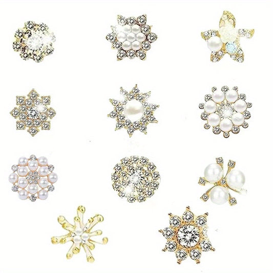 11pcs Glitter Pearl Rhinestone Flower Pendant Set for DIY Jewelry Making