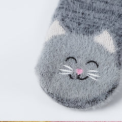 Cartoon Cat Print Non-slip Socks Plush & Comfy Women's Stockings