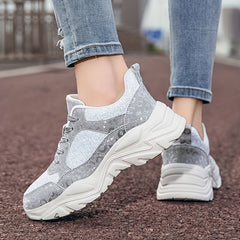 Leopard Print Patchwork Dad Shoes Lace-Up Chunky Sneakers