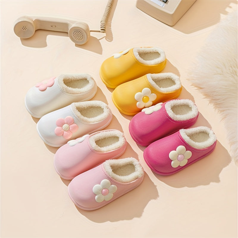 Flower Furry House Shoes for Girls Non-Slip Soft Bottom Walking Shoes