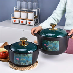 Flamingo Leaf Pattern Porcelain Stockpot Heat Resistant Cooking Pot
