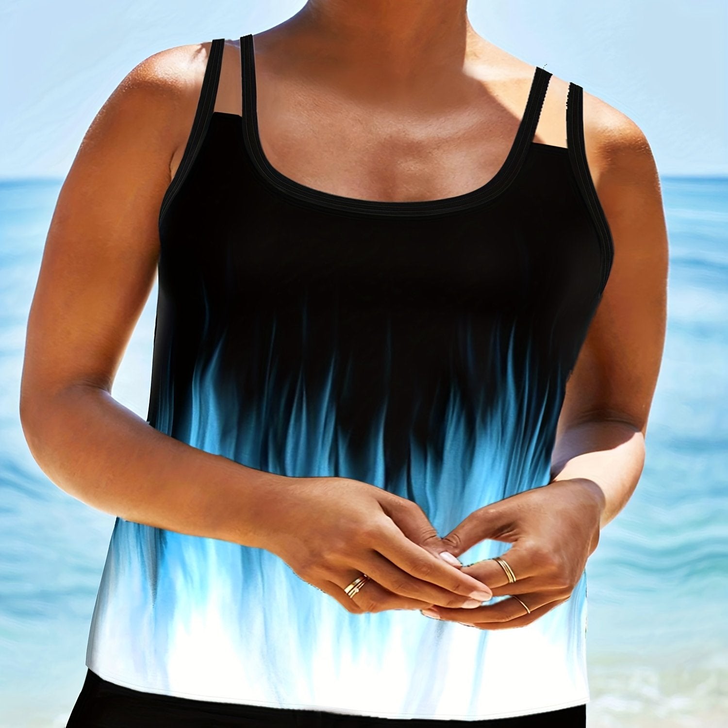 Ombre Print Tank Top & Shorts Swimsuit Set