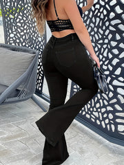 High Waist Ripped Skinny Jeans Distressed Wide Leg Denim Pants