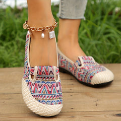 Red Geometric Pattern Flat Shoes Slip On Outdoor Lightweight Low Top Shoes