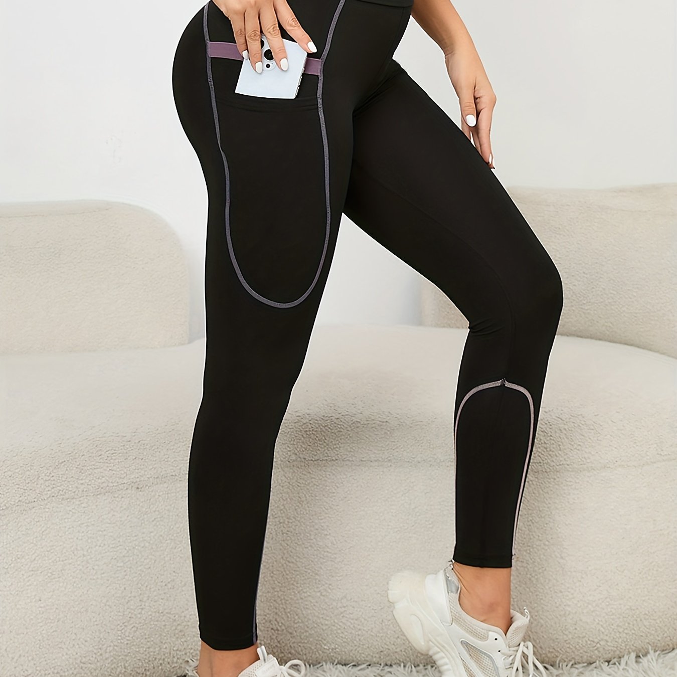 High Stretch Sports Leggings With Pocket High Waist Yoga Running Tight Pants