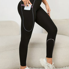 High Stretch Sports Leggings With Pocket High Waist Yoga Running Tight Pants