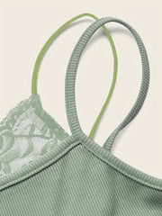 Mushroom Lace Trim Cami Top Sleeveless Summer Top