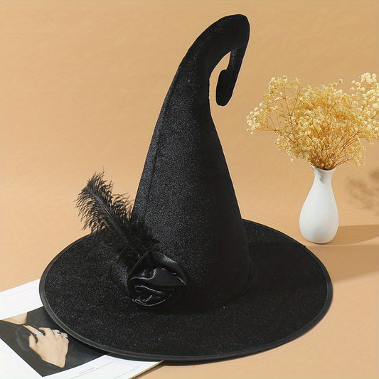 Halloween Witch Hat Feather Rose Decor Magic Wizard Hat