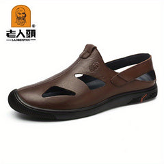 LAORENTOU Men's Leather Non Slip Sandals Comfy Beach Shoes