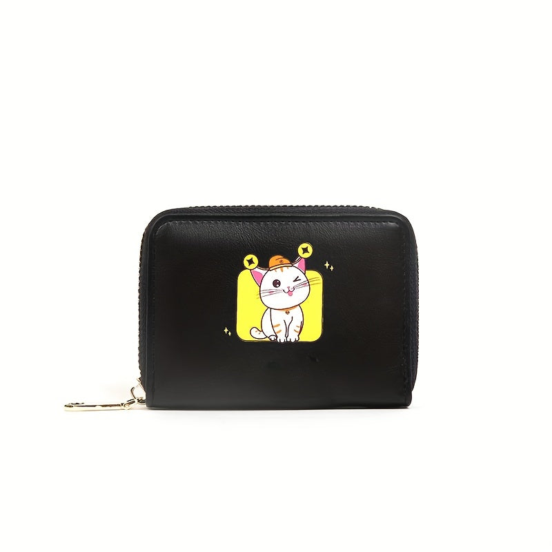 Cartoon Cat Coin Purse Girls PU Leather Zipper Small