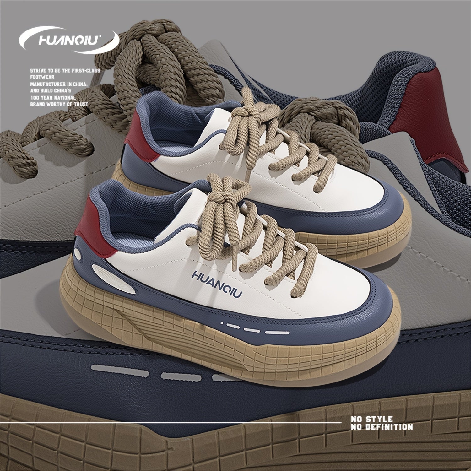 HUANQIU Women's Height Increased Lace-up Sports Sneakers Retro Style Thick Sole