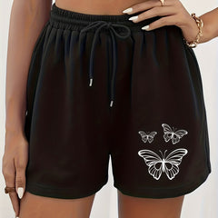 Butterfly Print Drawstring Shorts Women's Clothing