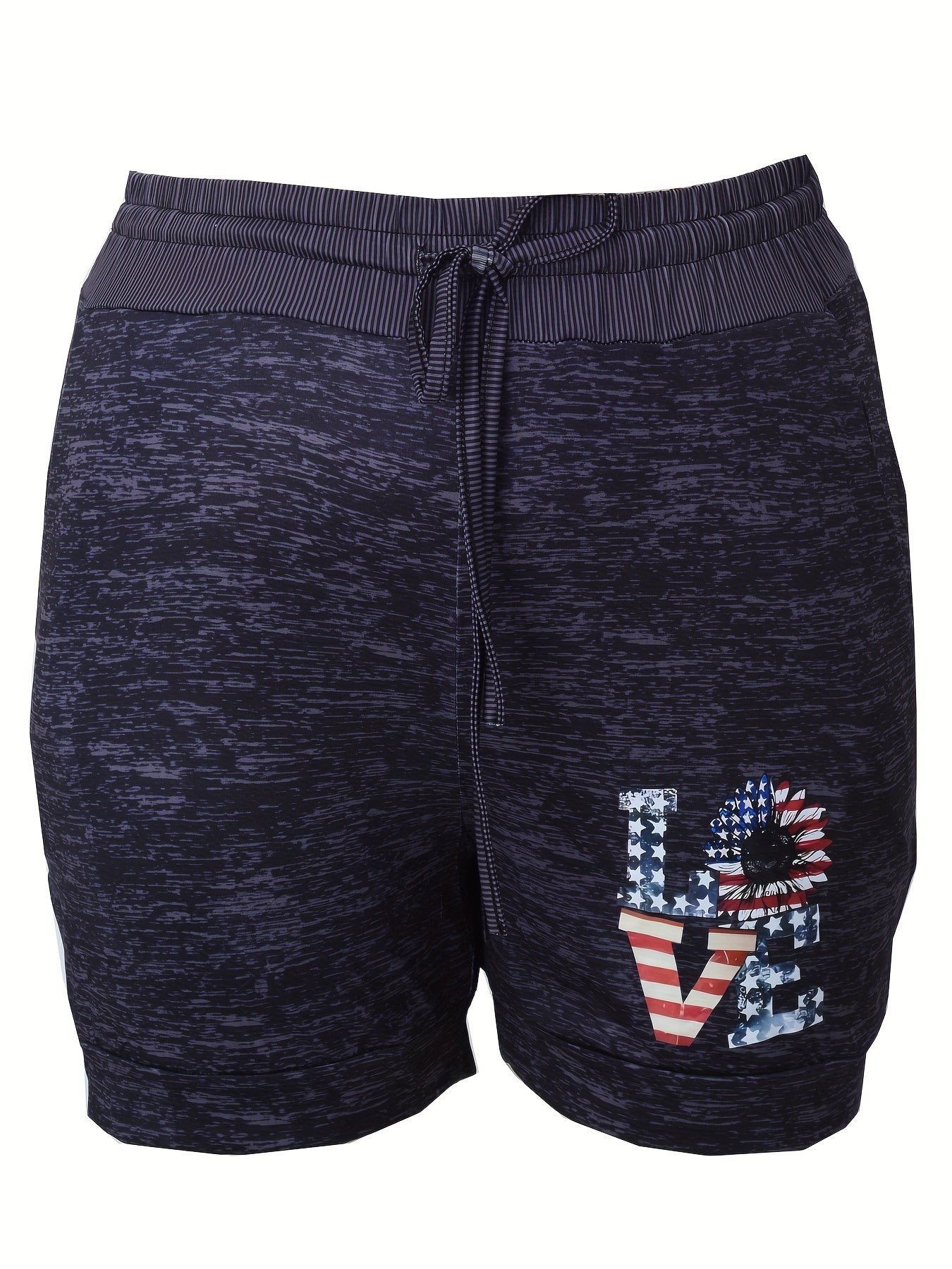 Independence Casual Shorts Women's Plus Flag & Letter Print