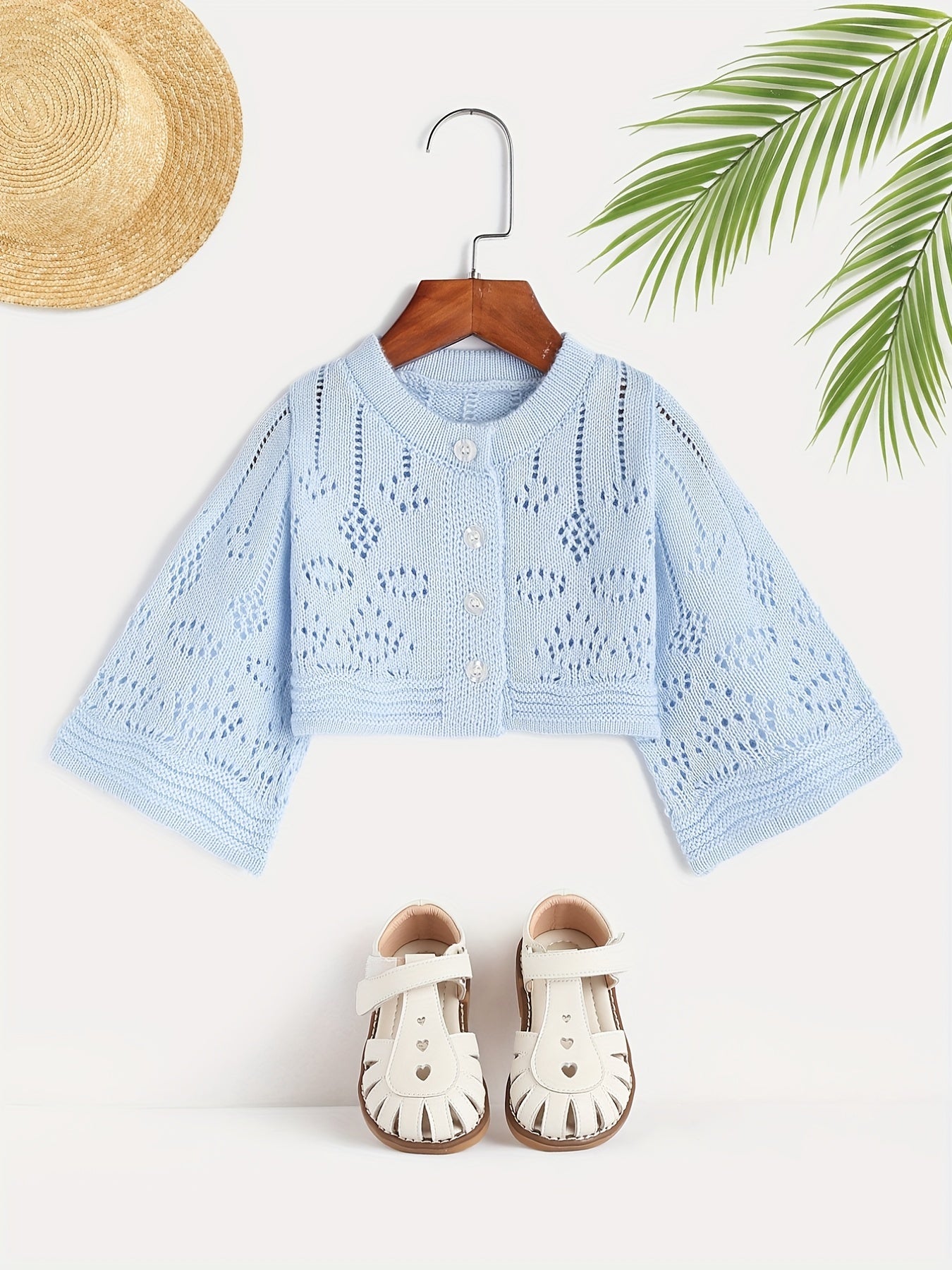 Girls Button Down Hollow Out Knit Cardigan Sweater Top