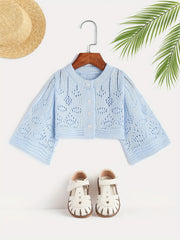 Girls Button Down Hollow Out Knit Cardigan Sweater Top
