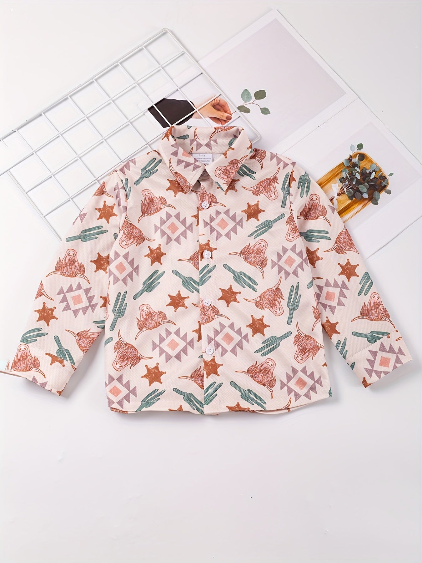 Boys Horse Full Print Button Down Long Sleeve Shirt