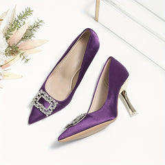 Purple Rhinestone Stiletto Heels Point Toe Party Pumps