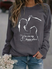 Horse Print Sweatshirt Long Sleeve Crew Neck Casual Sweatshirt