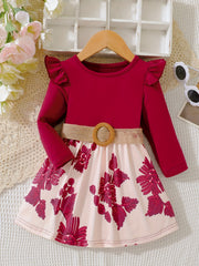 Baby Girls Floral Belted Dress Long Sleeve Sundress