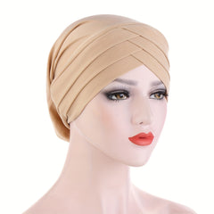 Solid Turban Cap Three Layer Forehead Cross Head Wrap Beanie