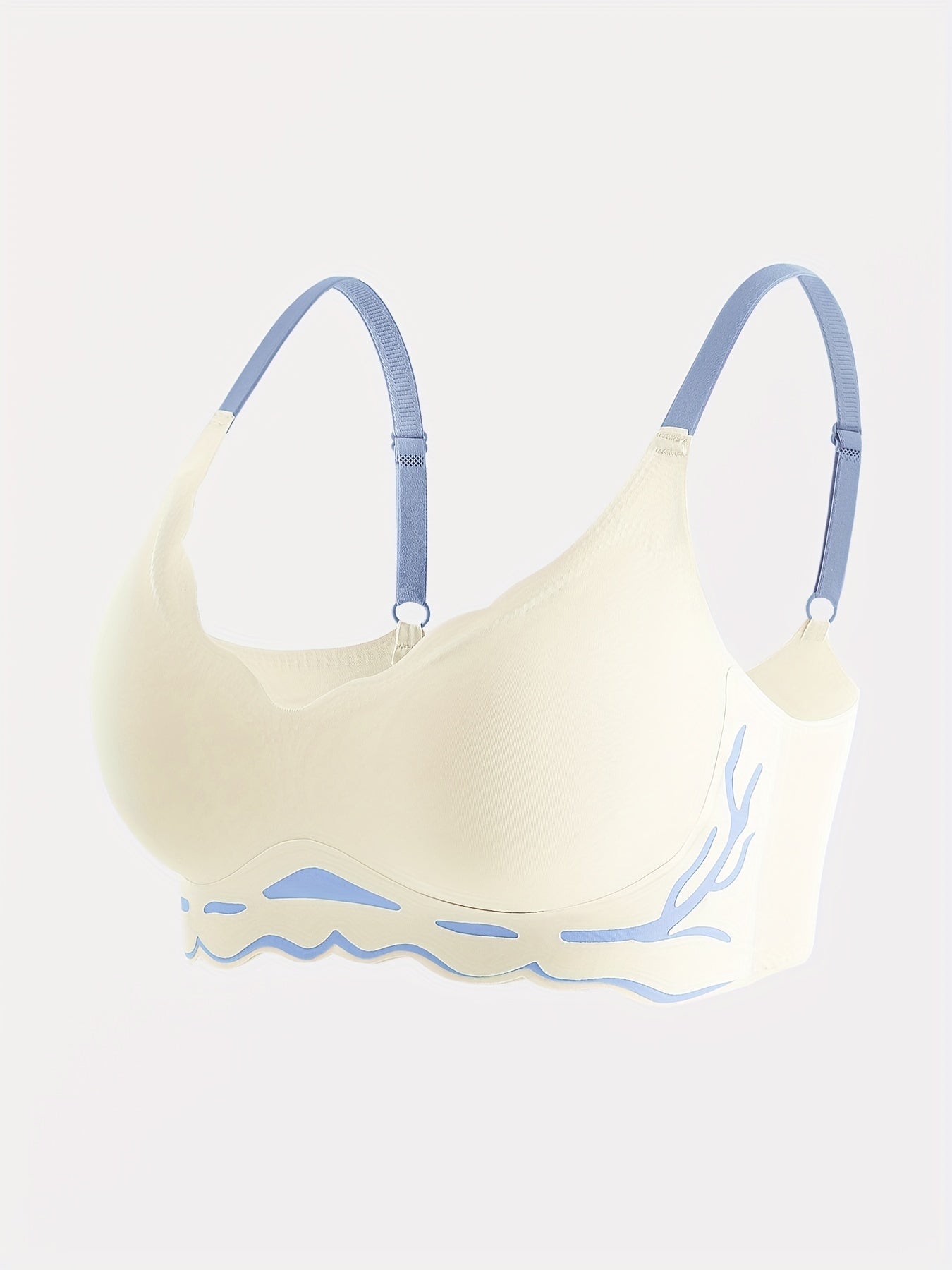 Colorblock Wireless Bra Seamless Scallop Trim Stretch Bra