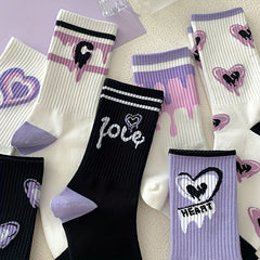 7 Pairs Heart Print Socks Women's Stockings