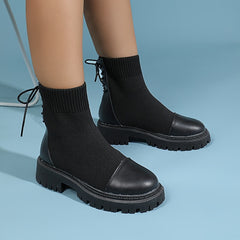 Platform Ankle Stretch Boots Lace Up Round Toe Short Boots