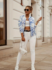 Floral Print Zip Up Jacket Women's Outerwear