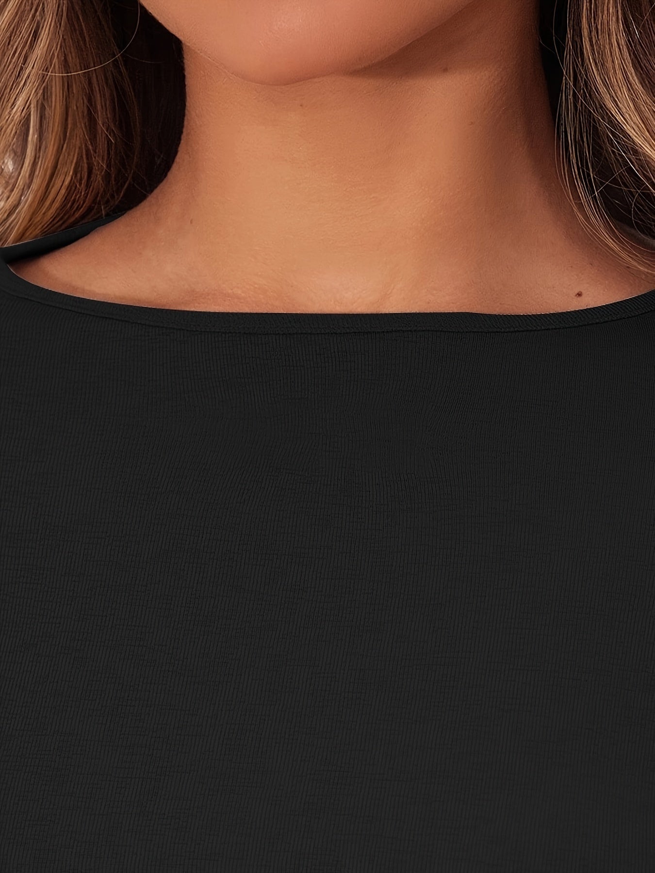 Solid Long Sleeve Round Neck Midi Slim Fit Dress
