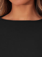 Solid Long Sleeve Round Neck Midi Slim Fit Dress