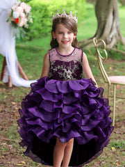 Kids Vintage Ruffle Lace Flower Dress Trailing Princess Dress